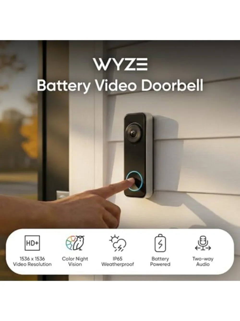 HD Video Doorbell Camera with 1536p Resolution & Color Night Vision - Smart Home